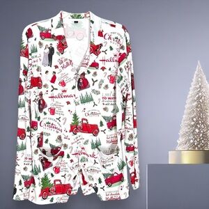 Hallmark Christmas Movie & Hot Chocolate Button Front Pajama Top w/Pockets XXL
